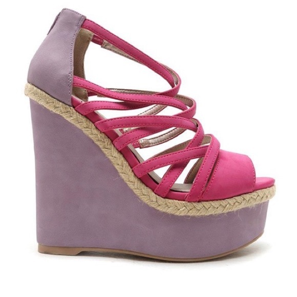 Pastel fuchsia strappy wedge espadrille Sandal - Picture 3 of 7